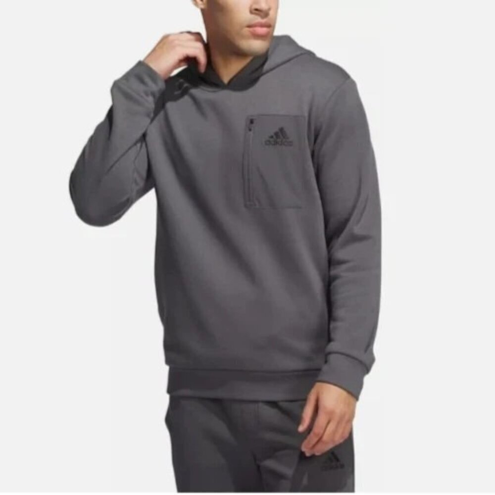NEW Adidas Men's XL Gray Hoodie  Pocket 100% Polyester Sweatshirt
